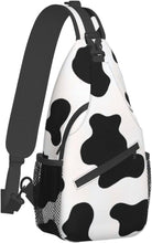 Load image into Gallery viewer, Black/White Cow Print Crossbody Sling Backpack