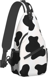 Black/White Cow Print Crossbody Sling Backpack