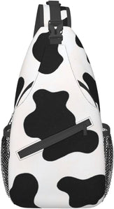 Black/White Cow Print Crossbody Sling Backpack