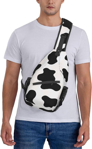 Black/White Cow Print Crossbody Sling Backpack