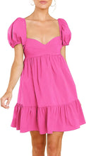 Load image into Gallery viewer, Puff Sleeve Pink Sweetheart Short Sleeve Mini Dress