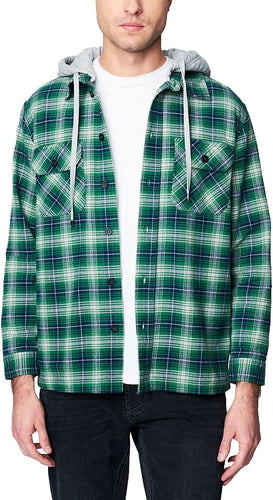 Men's Plaid Green Long Sleeve Hooded Jacket