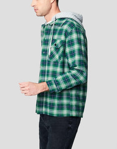 Men's Plaid Green Long Sleeve Hooded Jacket