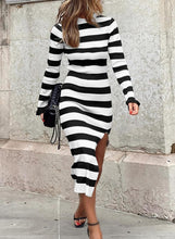 Load image into Gallery viewer, Striped Knit Pink Long Sleeve Midi Dress