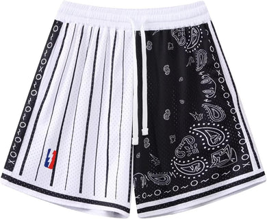 Men's Black/White Panel Basketball Athletic Elastic Shorts