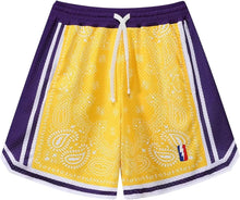 Load image into Gallery viewer, Men&#39;s Yellow/Purple Panel Basketball Athletic Elastic Shorts