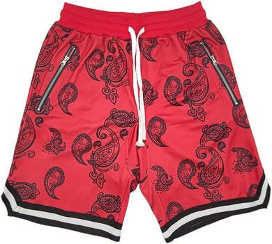 Men's Red Paisley Loose Fit Athletic Paisley Basketball Shorts