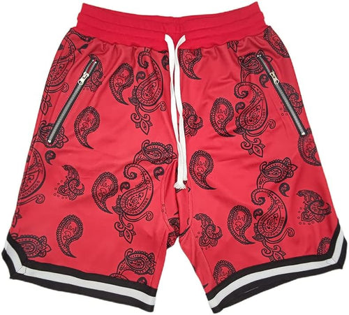 Men's White Paisley Loose Fit Athletic Paisley Basketball Shorts