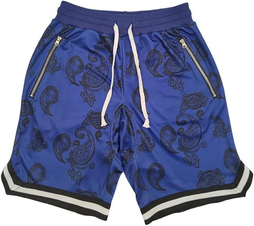 Men's Blue Paisley Loose Fit Athletic Paisley Basketball Shorts