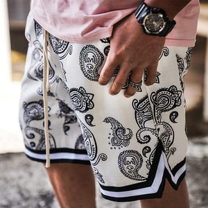 Men's White Paisley Loose Fit Athletic Paisley Basketball Shorts