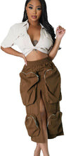 Load image into Gallery viewer, Cargo Chic Khaki Pocketed High Waist Midi Skirt