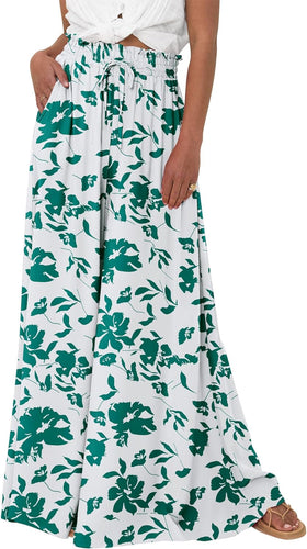 High Waist Green Floral Printed Wide Leg Pants