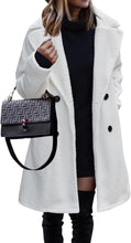 Load image into Gallery viewer, Fashionable White Sherpa Lapel Long Sleeve Trench Coat
