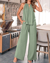 Load image into Gallery viewer, Sage Green Halter Linen Sleeveless Top &amp; Pants Set