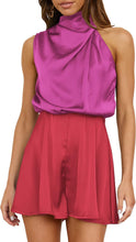 Load image into Gallery viewer, Soft Satin Draped Pink Two Tone Sleeveless Cocktail Romper