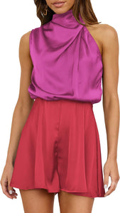 Soft Satin Draped Pink Two Tone Sleeveless Cocktail Romper