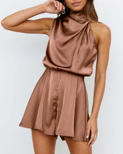 Load image into Gallery viewer, Soft Satin Draped Pink Two Tone Sleeveless Cocktail Romper