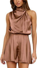 Load image into Gallery viewer, Soft Satin Draped Pink Two Tone Sleeveless Cocktail Romper