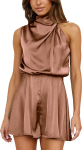 Soft Satin Draped Pink Two Tone Sleeveless Cocktail Romper