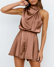 Load image into Gallery viewer, Soft Satin Draped Green Sleeveless Cocktail Romper