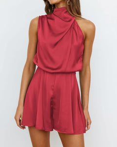 Soft Satin Draped Pink Two Tone Sleeveless Cocktail Romper