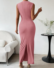 Load image into Gallery viewer, Pastel Orange Ruched Sleeveless Knit Midi Dress