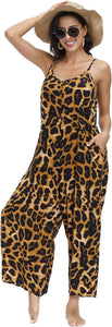 Casual Knit Cheetah Print Loose Fit Sleeveless Jumpsuit