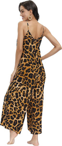 Casual Knit Cheetah Print Loose Fit Sleeveless Jumpsuit