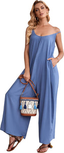 Casual Knit Tie Dye Blue Loose Fit Sleeveless Jumpsuit