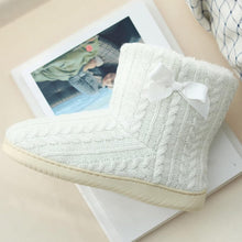 Load image into Gallery viewer, Memory Foam White Plush Knit Furry Bootie Slippers