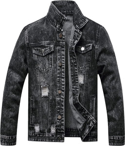 Distressed black jean hot sale jacket mens