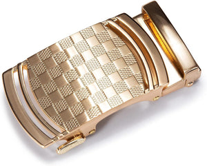 Men's Black Checkered Gold Buckle Genuine Leather Belt