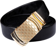 Load image into Gallery viewer, Men&#39;s Black Checkered Gold Buckle Genuine Leather Belt