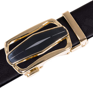Men's Black/Gold Genuine Leather Belt with Automatic Buckle