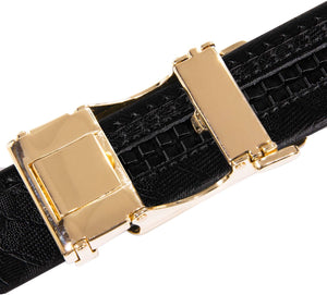Men's Black/Gold Genuine Leather Belt with Automatic Buckle
