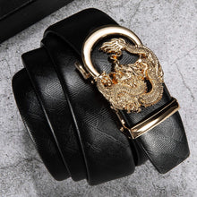 Load image into Gallery viewer, Men&#39;s Black Dragon Gold Buckle Genuine Leather Belt