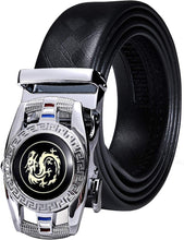 Load image into Gallery viewer, Men&#39;s Black Dragon Genuine Leather Belt with Automatic Buckle