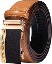 Load image into Gallery viewer, Men&#39;s Brown Gold/Black Buckle Genuine Leather Belt