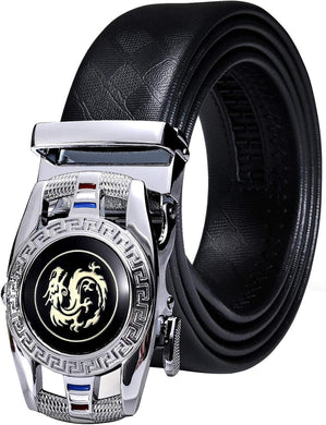 Men's Black Dragon Genuine Leather Belt with Automatic Buckle