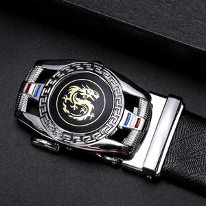 Men's Black Dragon Genuine Leather Belt with Automatic Buckle