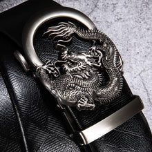 Load image into Gallery viewer, Men&#39;s Black w/Silver Dragon Genuine Leather Belt