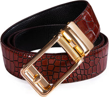 Load image into Gallery viewer, Men&#39;s Burgundy Gold Buckle Genuine Leather Belt