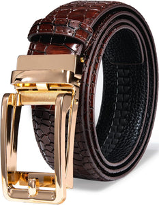 Men's Black Dragon Gold Buckle Genuine Leather Belt
