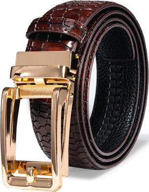 Men's Burgundy Gold Buckle Genuine Leather Belt