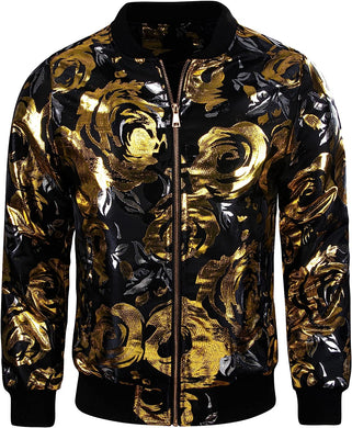 Men's Luxury Designer Style Gold/Silver Paisley Bomber Jacket