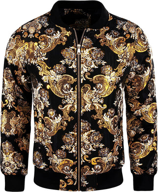 Men's Luxury Designer Style Gold Print Bomber Jacket
