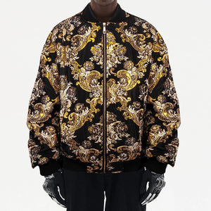 Men's Luxury Designer Style Gold Paisley Bomber Jacket