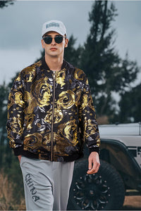 Men's Luxury Designer Style Gold Paisley Bomber Jacket