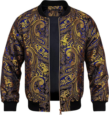 Men's Luxury Designer Style Gold Paisley Bomber Jacket