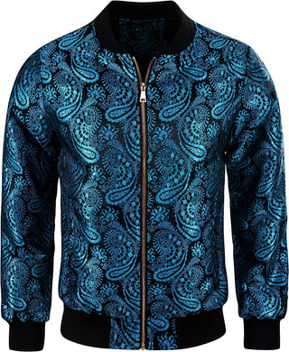 Men's Luxury Designer Style Teal Paisley Bomber Jacket